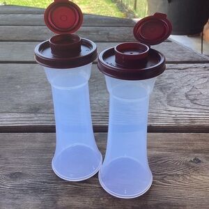 Tupperware Salt and Pepper Shakers with Merlot colored seals